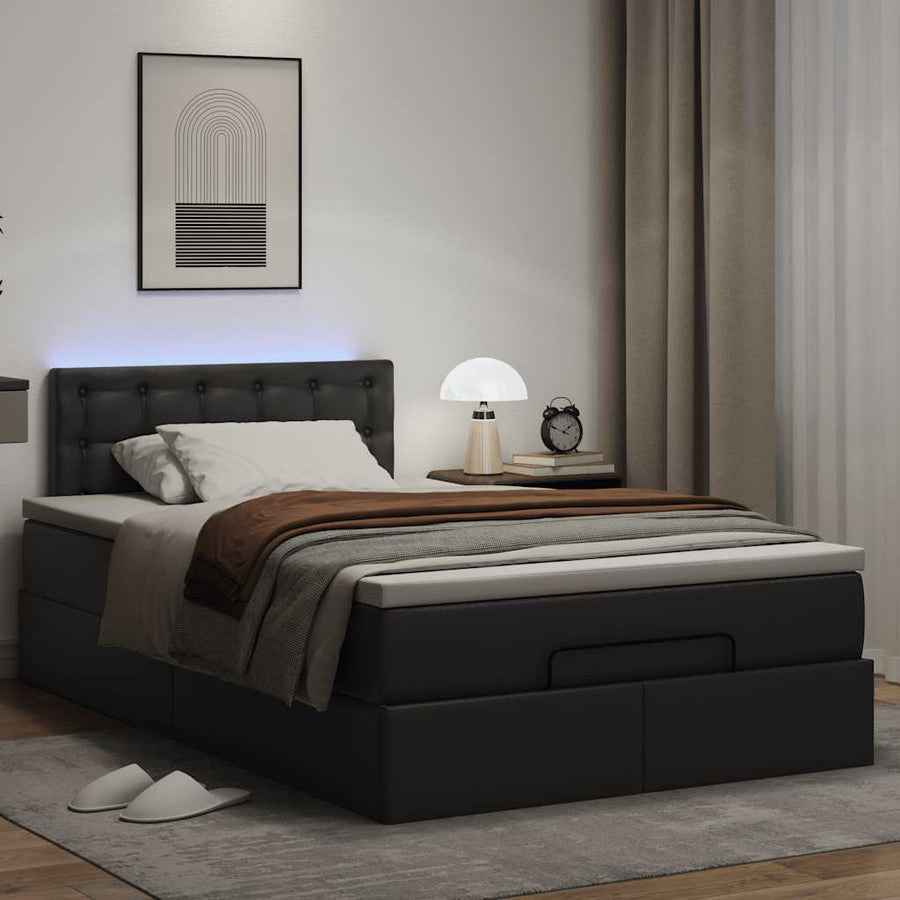 Ottoman bed met matrassen en LED's 120x200cm kunstleer zwart