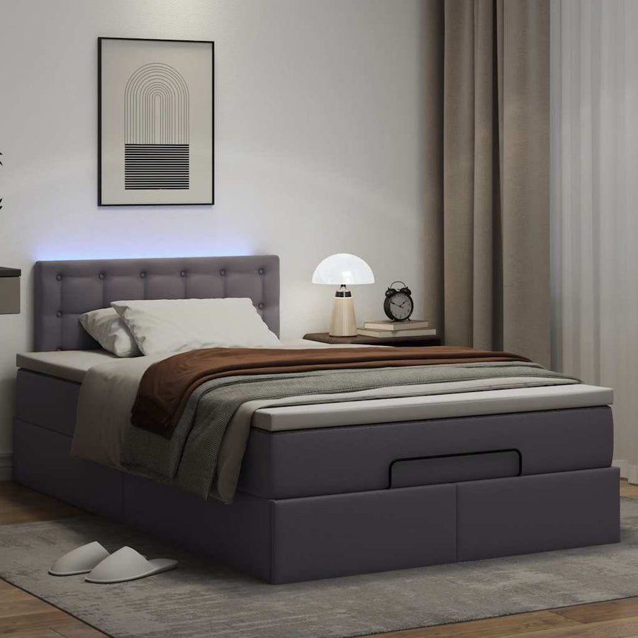 Ottoman bed met matrassen en LED's 120x200cm kunstleer grijs