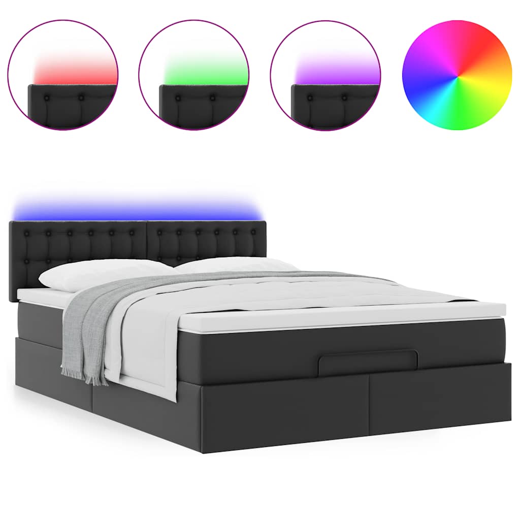 Ottoman bed met matrassen en LED's 140x190cm kunstleer zwart