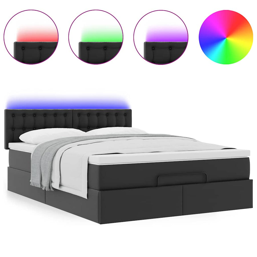 Ottoman bed met matrassen en LED's 140x190cm kunstleer zwart
