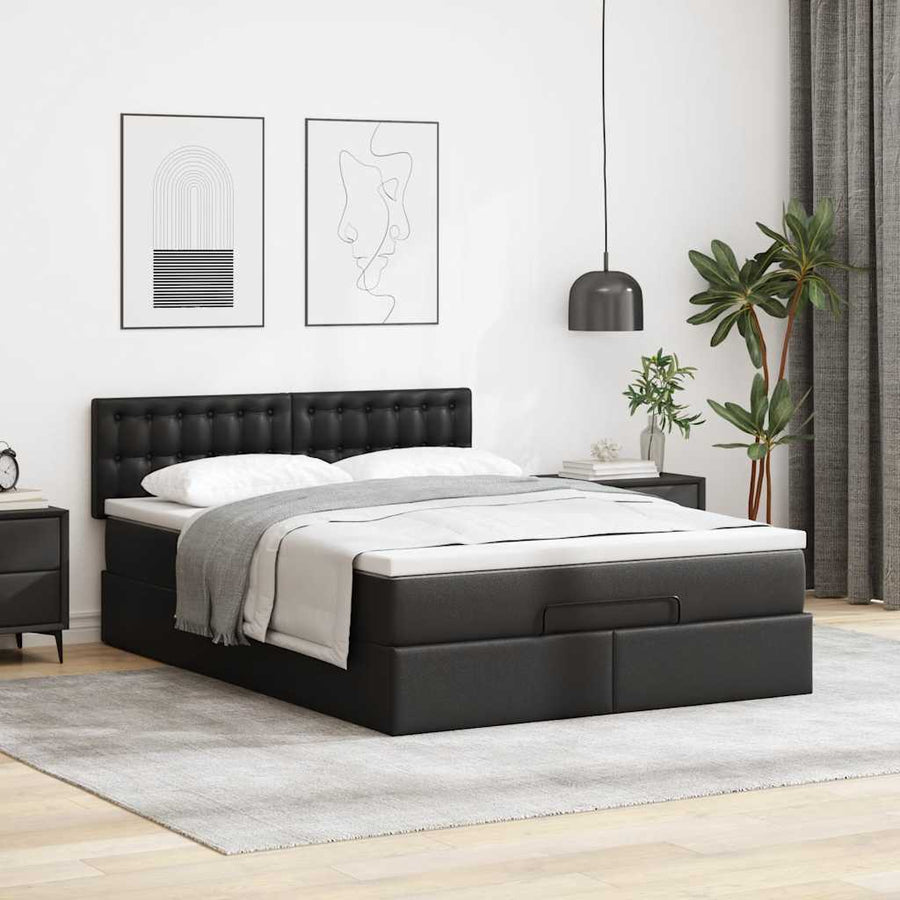 Ottoman bed met matrassen en LED's 140x190cm kunstleer zwart