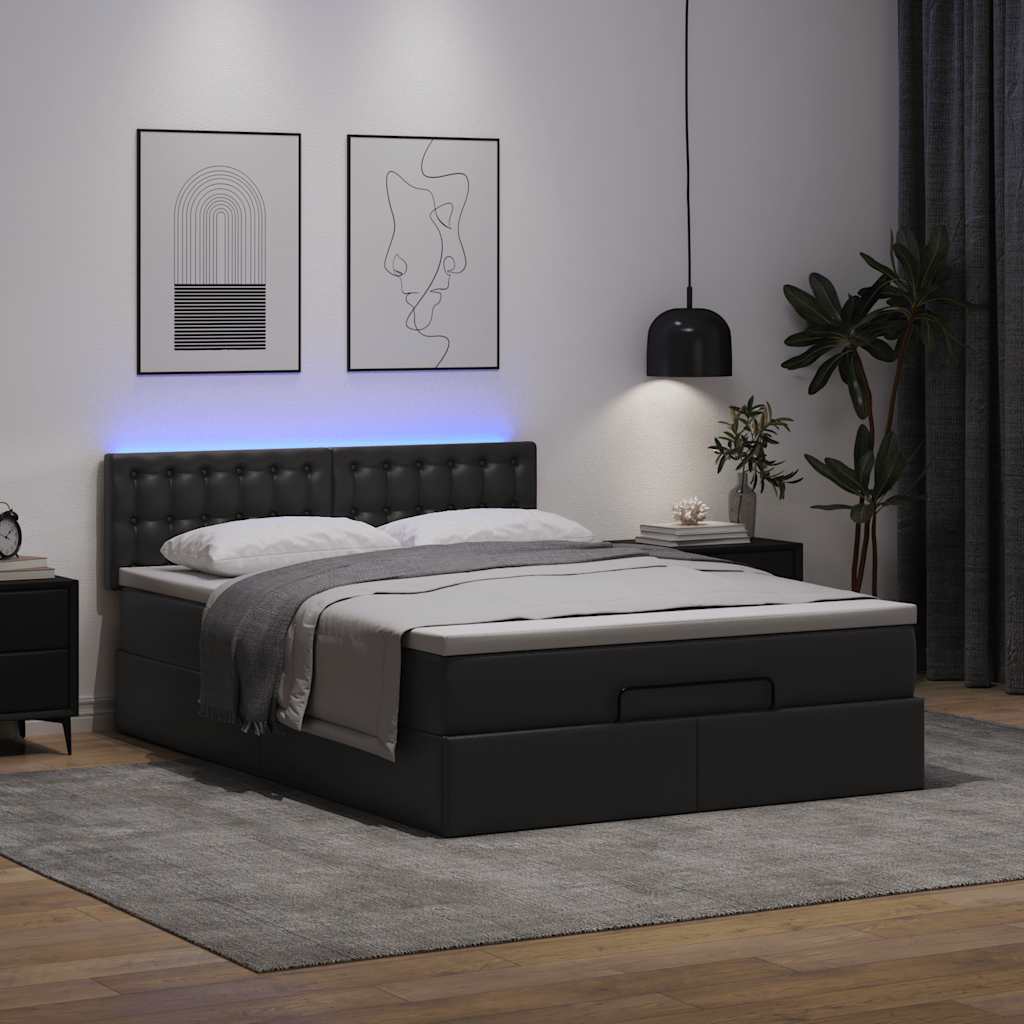 Ottoman bed met matrassen en LED's 140x190cm kunstleer zwart
