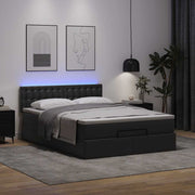 Storage bed with mattresses and LEDs 140x190cm black faux leather