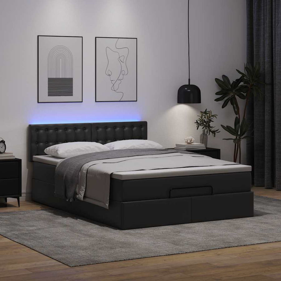 Ottoman bed met matrassen en LED's 140x190cm kunstleer zwart