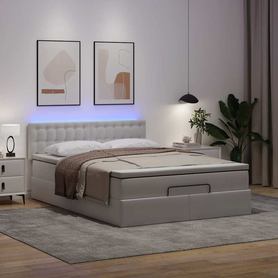 Bed poef met matrassen en LED's 140x190cm kunstleer zuiver wit