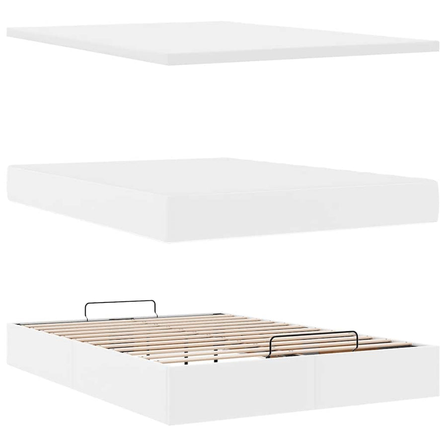 Bed poef met matrassen en LED's 140x190cm kunstleer zuiver wit