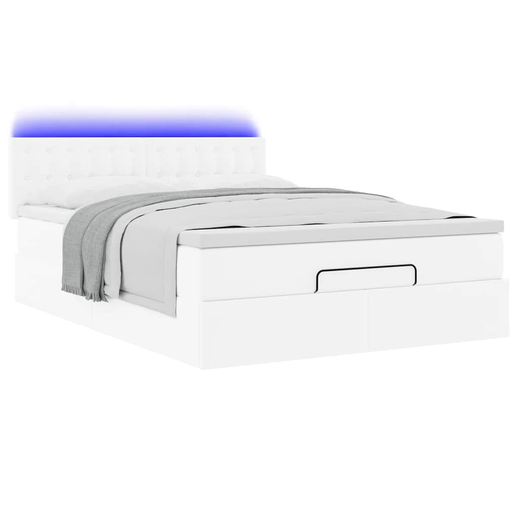 Bed poef met matrassen en LED's 140x190cm kunstleer zuiver wit