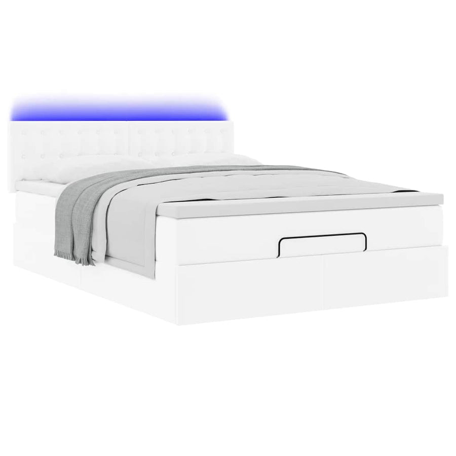 Bed poef met matrassen en LED's 140x190cm kunstleer zuiver wit
