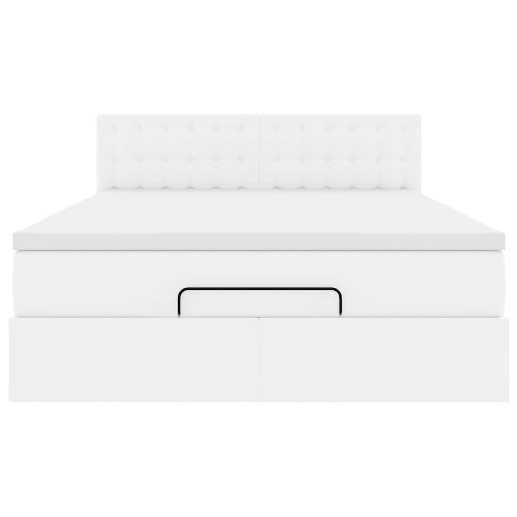 Bed poef met matrassen en LED's 140x190cm kunstleer zuiver wit