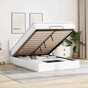 Bed ottoman with mattresses and LEDs 140x190cm faux leather pure white