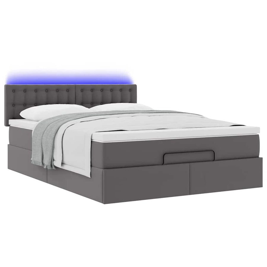 Ottoman bed met matrassen en LED's 140x190cm kunstleer grijs