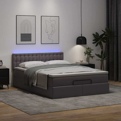 Ottoman bed met matrassen en LED's 140x190cm kunstleer grijs
