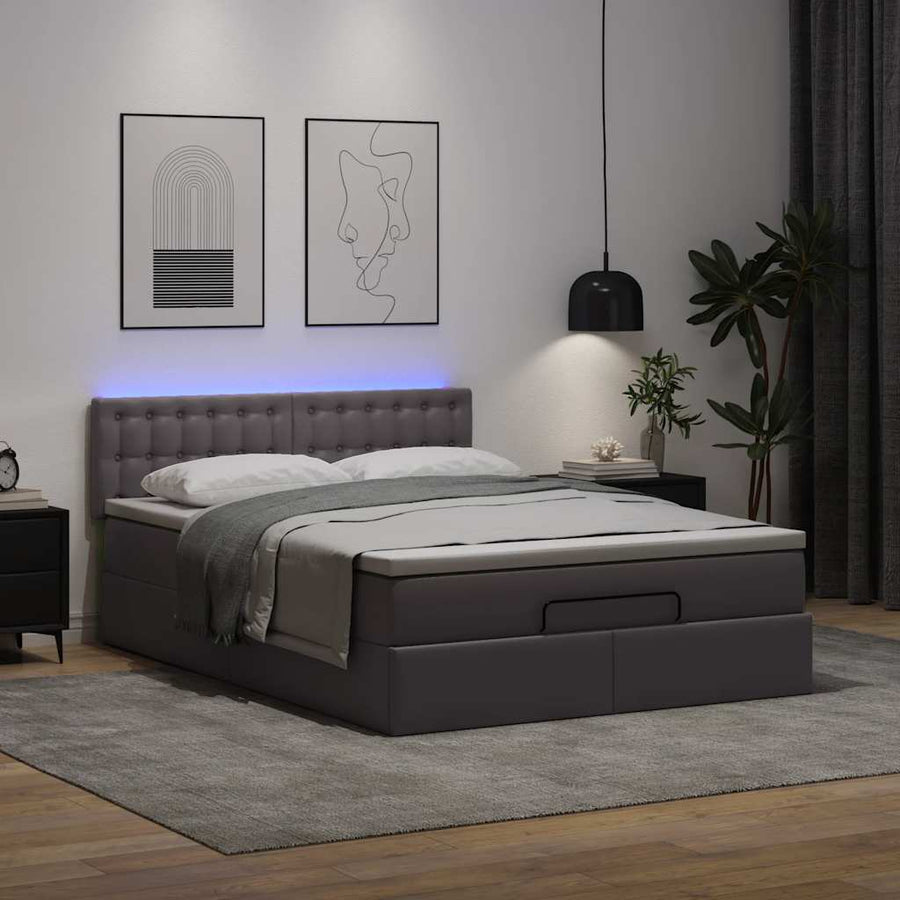 Ottoman bed met matrassen en LED's 140x190cm kunstleer grijs