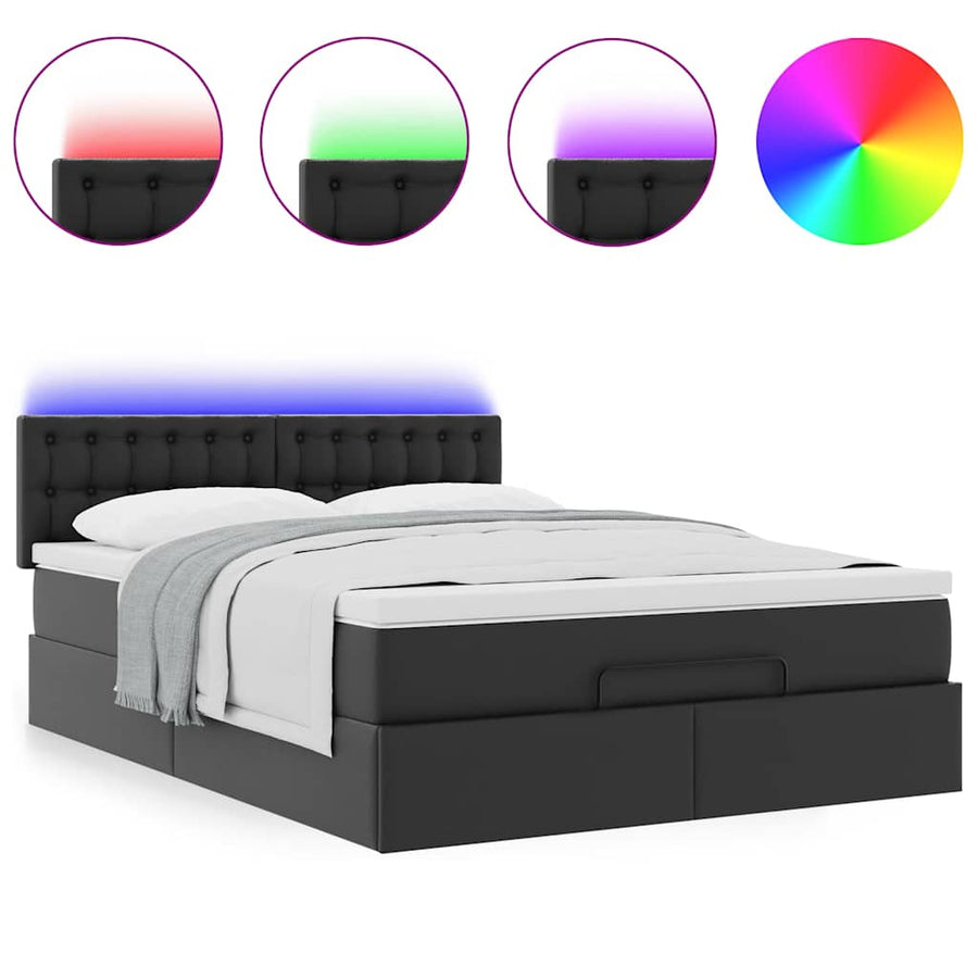 Ottoman bed met matrassen en LED's 140x200cm kunstleer zwart
