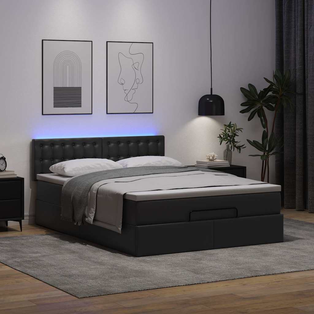Ottoman bed met matrassen en LED's 140x200cm kunstleer zwart