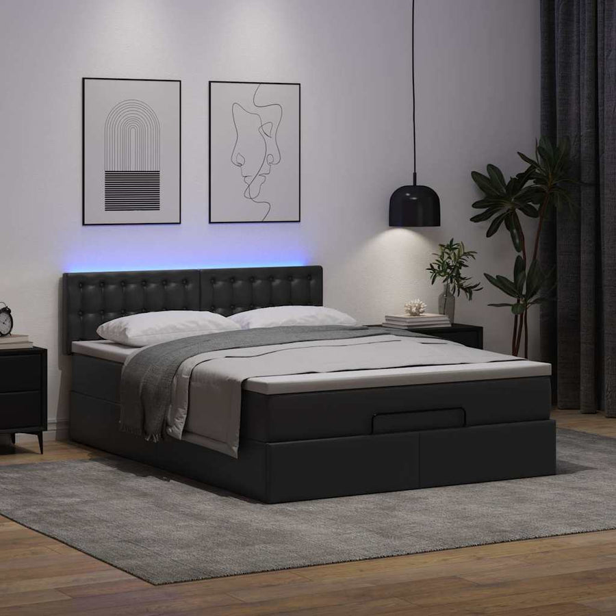 Ottoman bed met matrassen en LED's 140x200cm kunstleer zwart