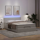 Bed 140x200 cm kunstleer wit met opbergruimte en LED
