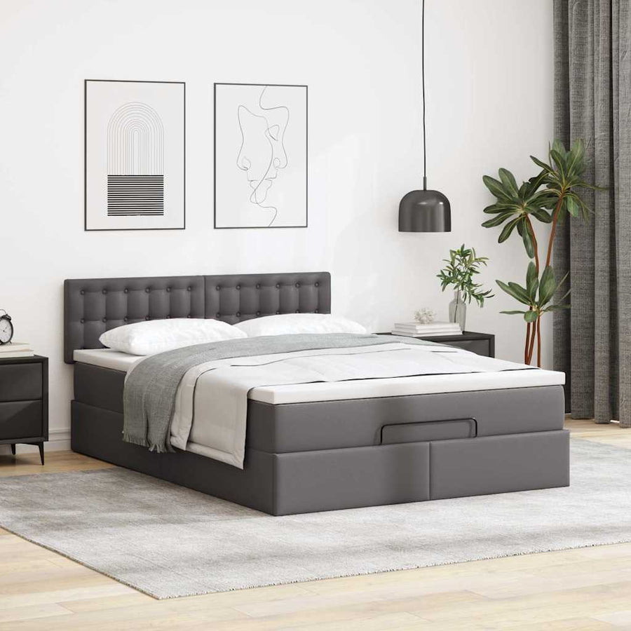 Ottoman bed met matrassen en LED's 140x200cm kunstleer grijs