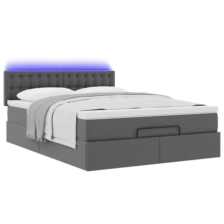 Ottoman bed met matrassen en LED's 140x200cm kunstleer grijs