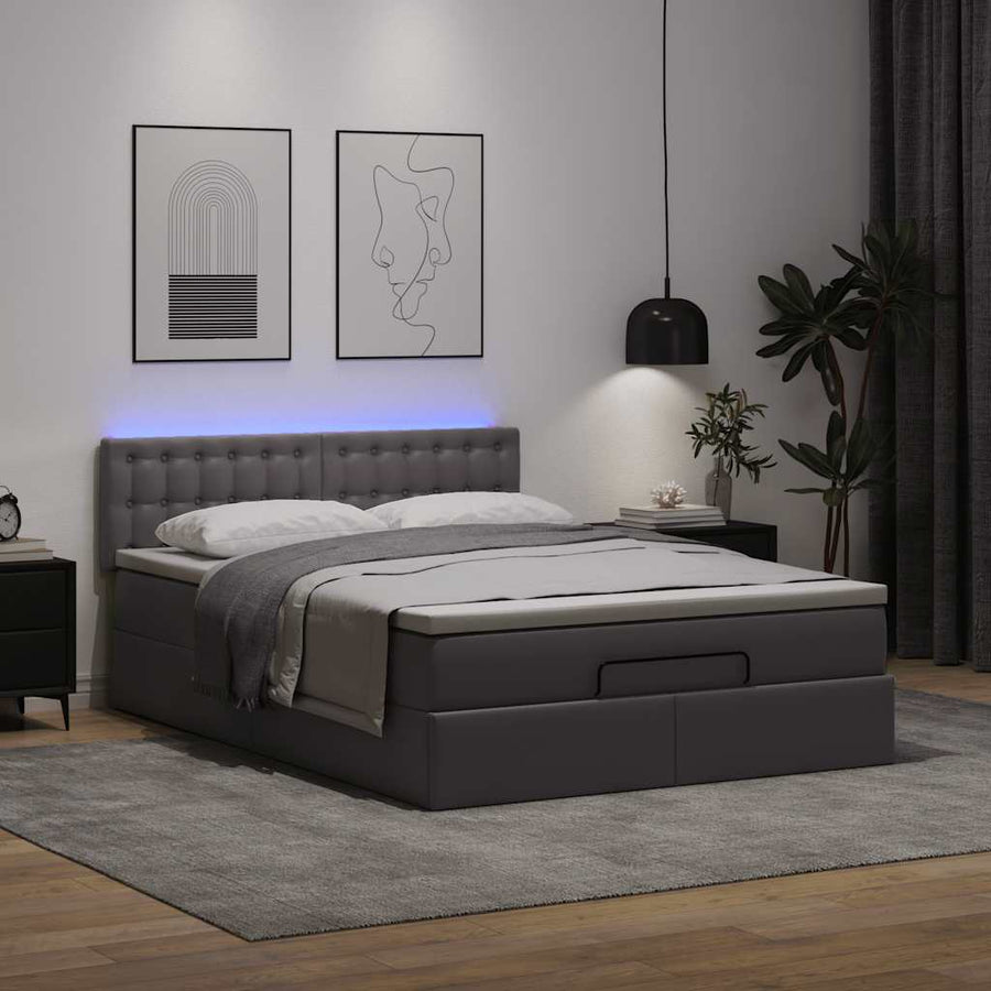 Ottoman bed met matrassen en LED's 140x200cm kunstleer grijs