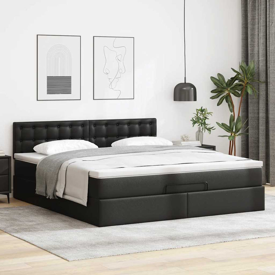 Ottoman bed met matrassen en LED's 160x200cm kunstleer zwart