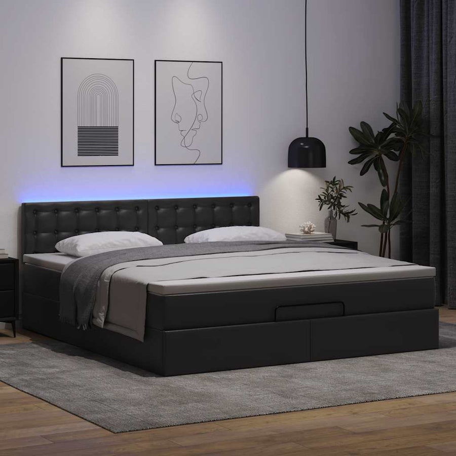 Ottoman bed met matrassen en LED's 160x200cm kunstleer zwart