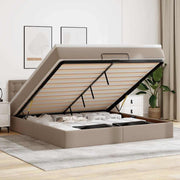 Bed 160x200 cm kunstleer cappuccino met opbergruimte en LED