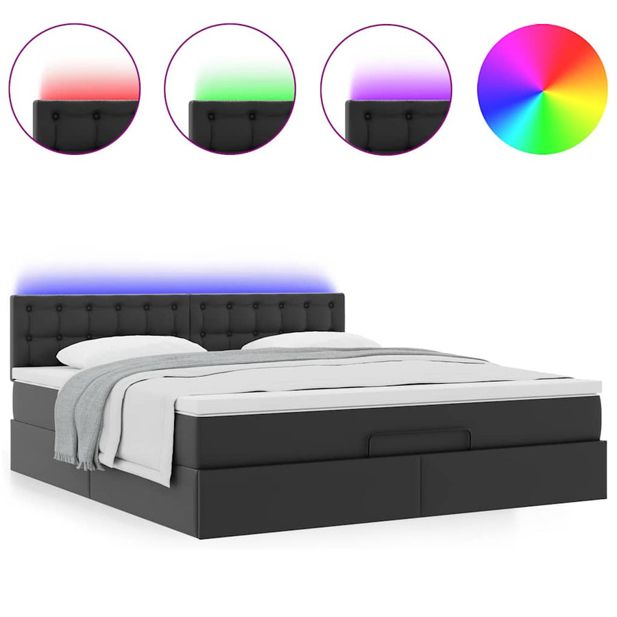 Ottoman bed met matrassen en LED's 180x200cm kunstleer zwart