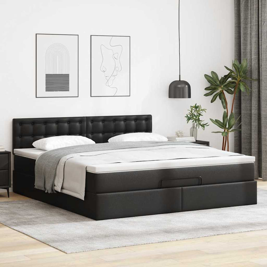 Ottoman bed met matrassen en LED's 180x200cm kunstleer zwart