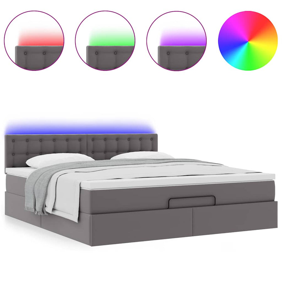Ottoman bed met matrassen en LED's 180x200cm kunstleer grijs