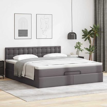 Ottoman bed met matrassen en LED's 180x200cm kunstleer grijs