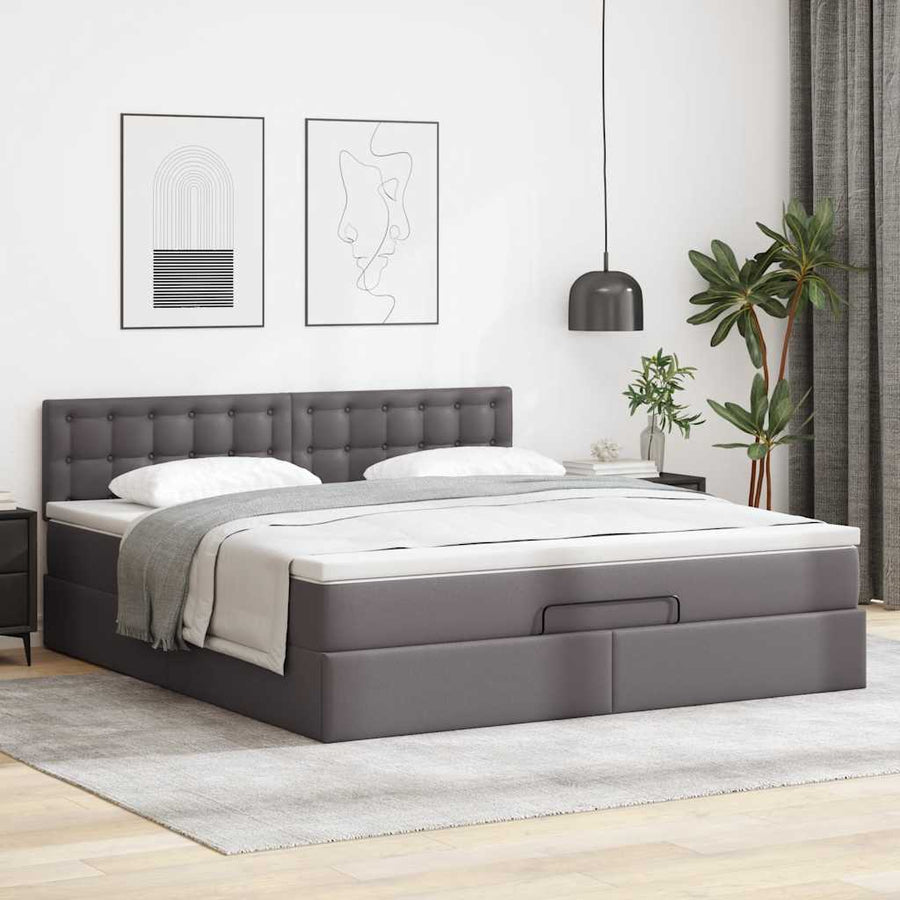 Ottoman bed met matrassen en LED's 180x200cm kunstleer grijs
