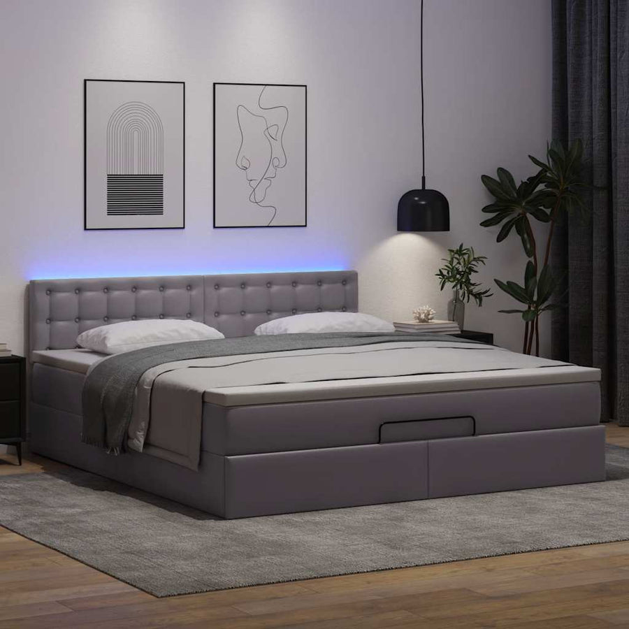Ottoman bed met matrassen en LED's 180x200cm kunstleer grijs