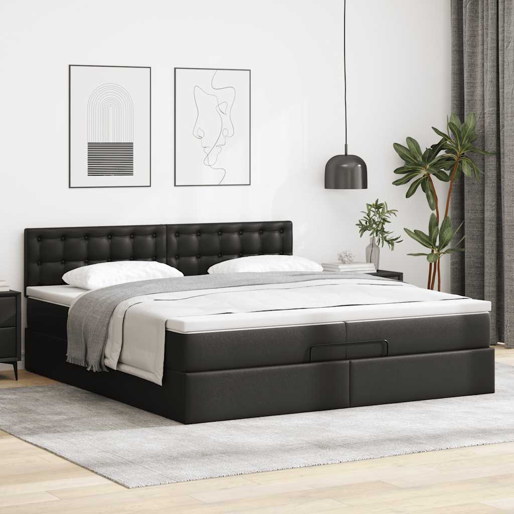 Ottoman bed met matrassen en LED's 200x200cm kunstleer zwart
