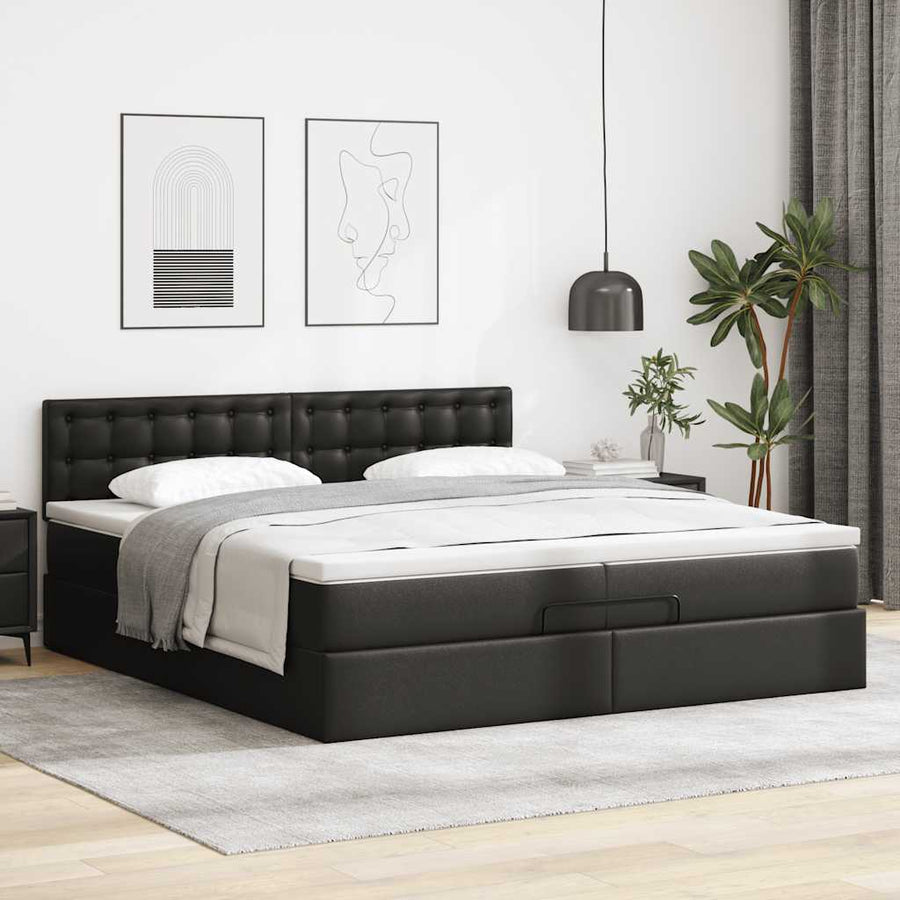 Ottoman bed met matrassen en LED's 200x200cm kunstleer zwart
