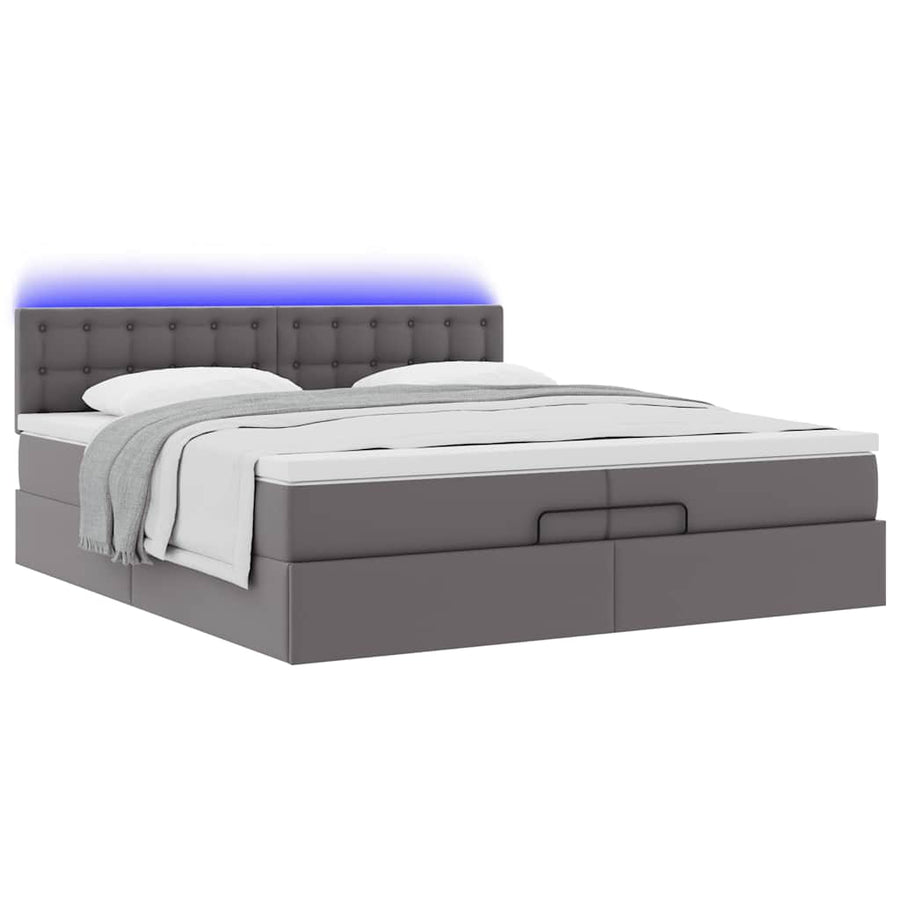 Ottoman bed met matrassen en LED's 200x200cm kunstleer grijs