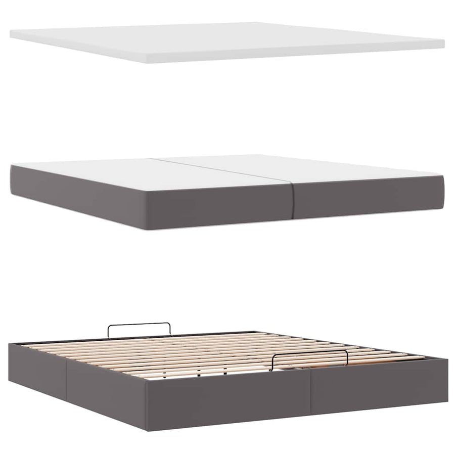 Ottoman bed met matrassen en LED's 200x200cm kunstleer grijs
