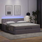 Ottoman bed with mattresses and LEDs 200x200cm faux leather grey