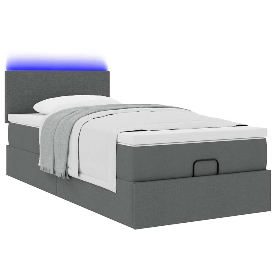 Ottoman bed met matras en LED's 80x200cm stof donkergrijs
