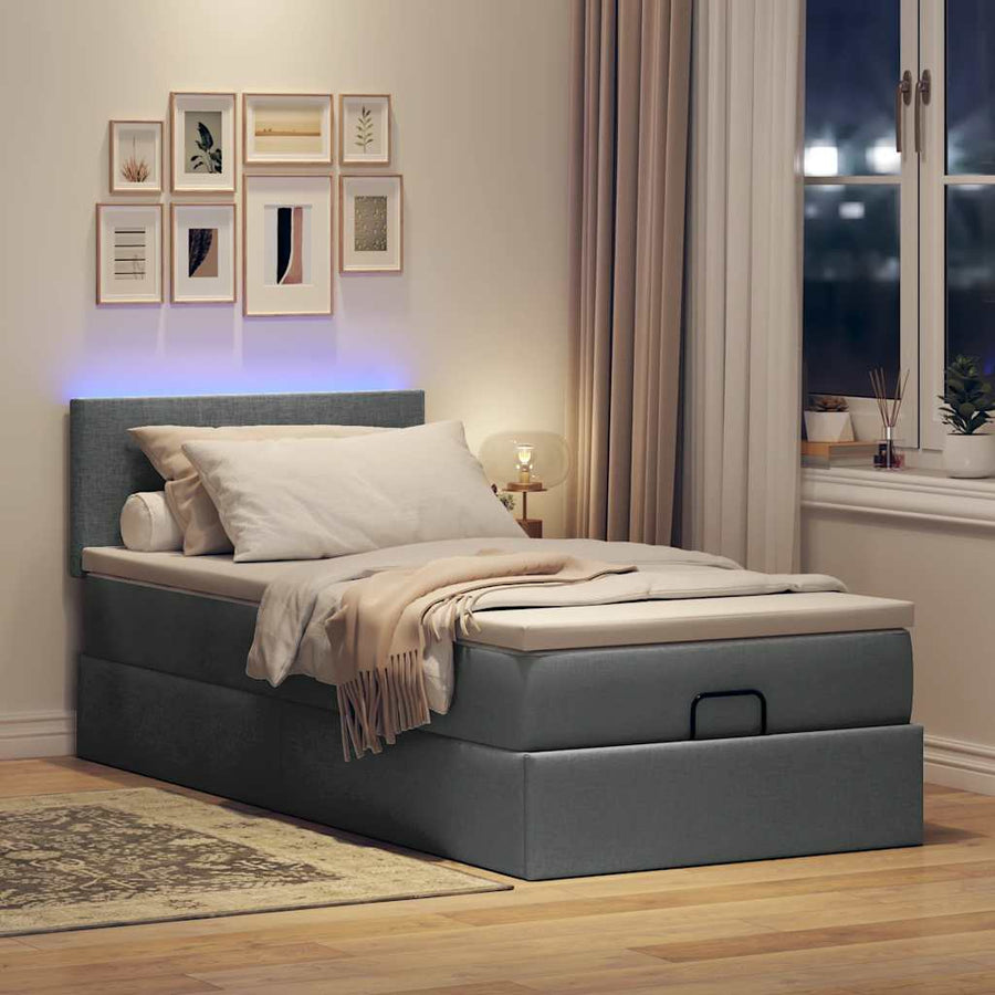 Ottoman bed met matras en LED's 80x200cm stof donkergrijs