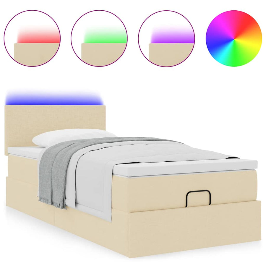 Ottoman bed met matras en LED's 80x200cm stof crèmekleurig