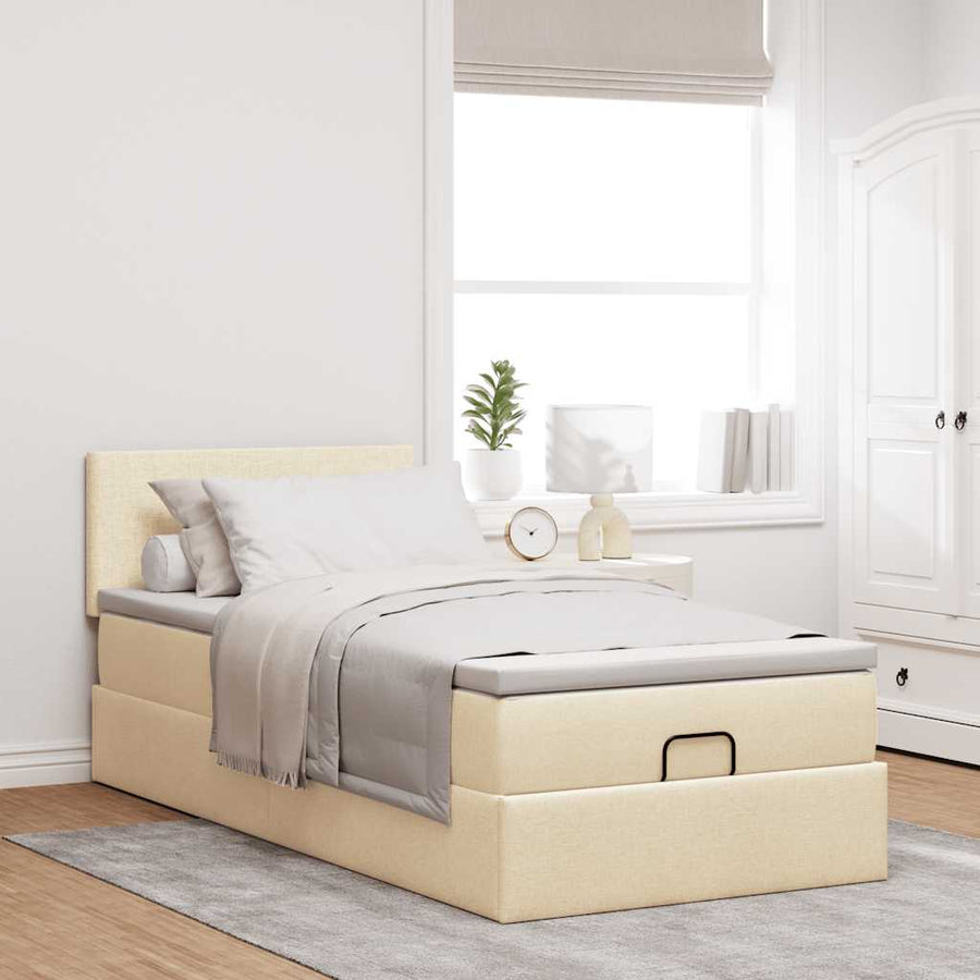 Ottoman bed met matras en LED's 80x200cm stof crèmekleurig