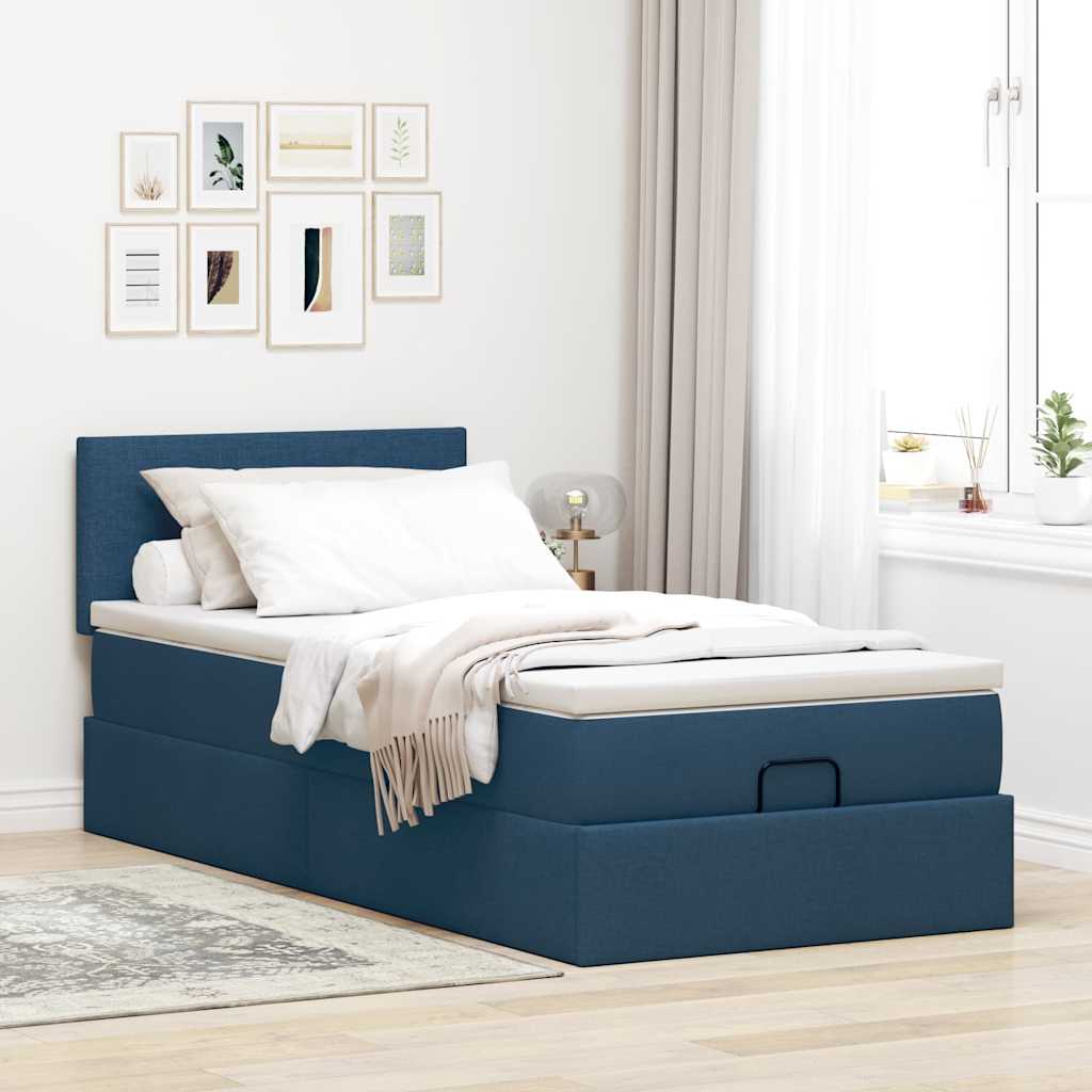 Ottoman bed met matras en LED's 80x200cm stof blauw