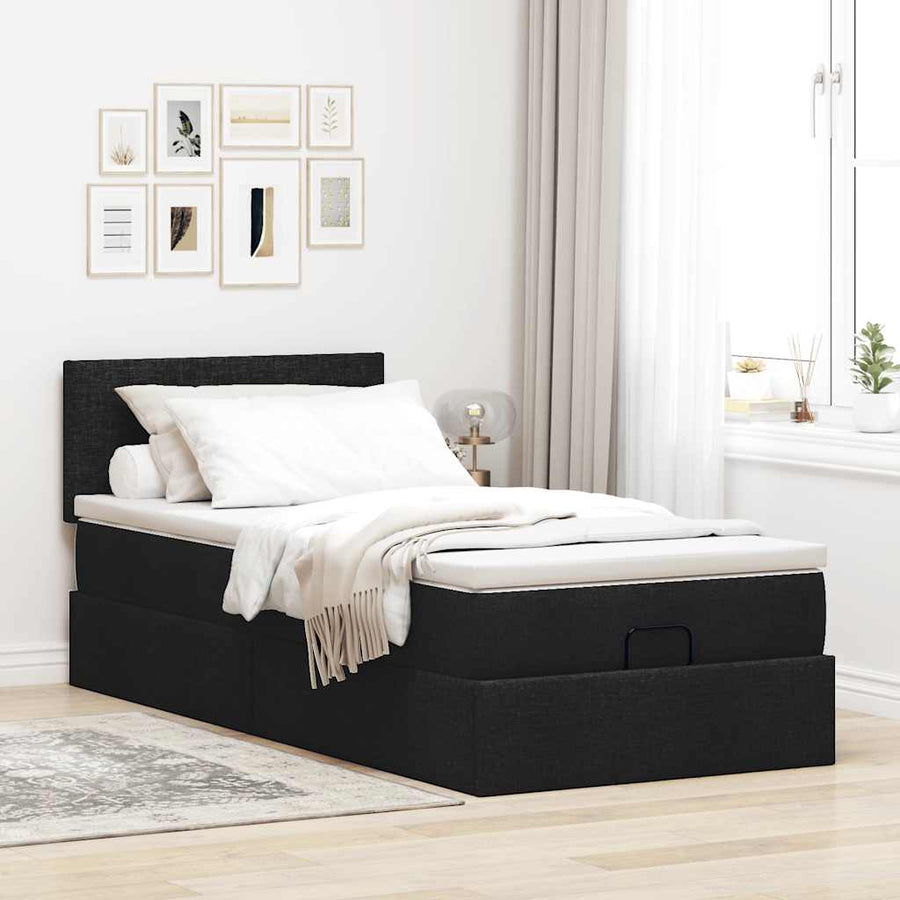 Ottoman bed met matras en LED's 90x200 cm stof zwart