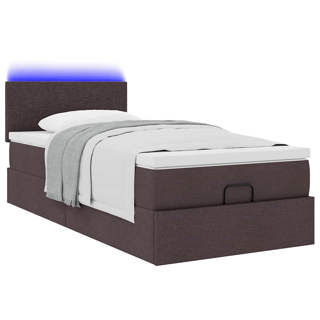 Ottoman bed met matras en LED's 90x200 cm stof donkerbruin