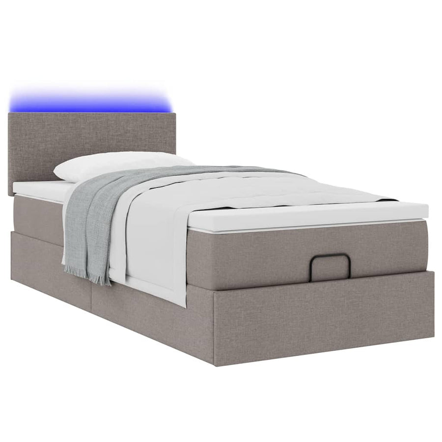 Ottoman bed met matras en LED's 90x200 cm stof taupe