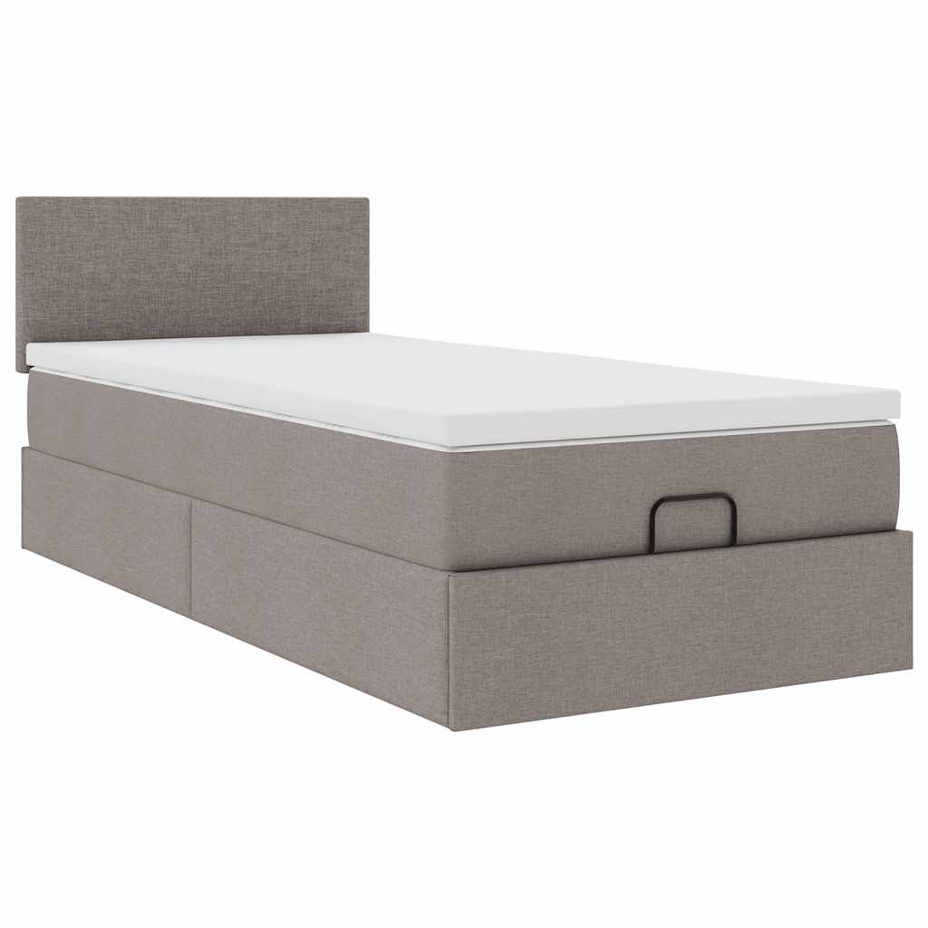 Ottoman bed met matras en LED's 90x200 cm stof taupe