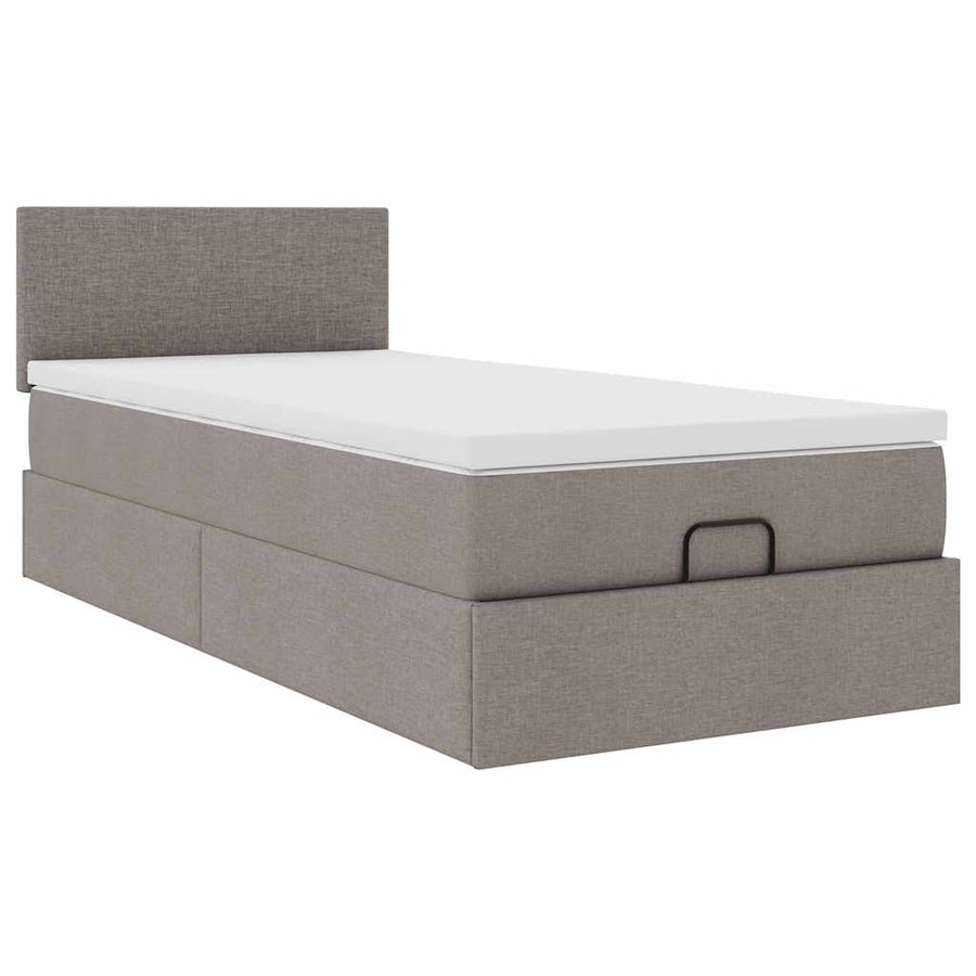 Ottoman bed met matras en LED's 90x200 cm stof taupe