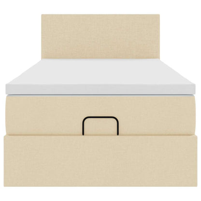 Ottoman bed met matras en LED's 90x200 cm stof crèmekleurig