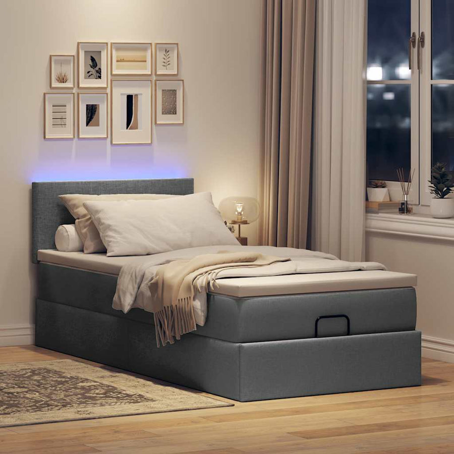 Ottoman bed met matras en LED's 100x200cm stof donkergrijs